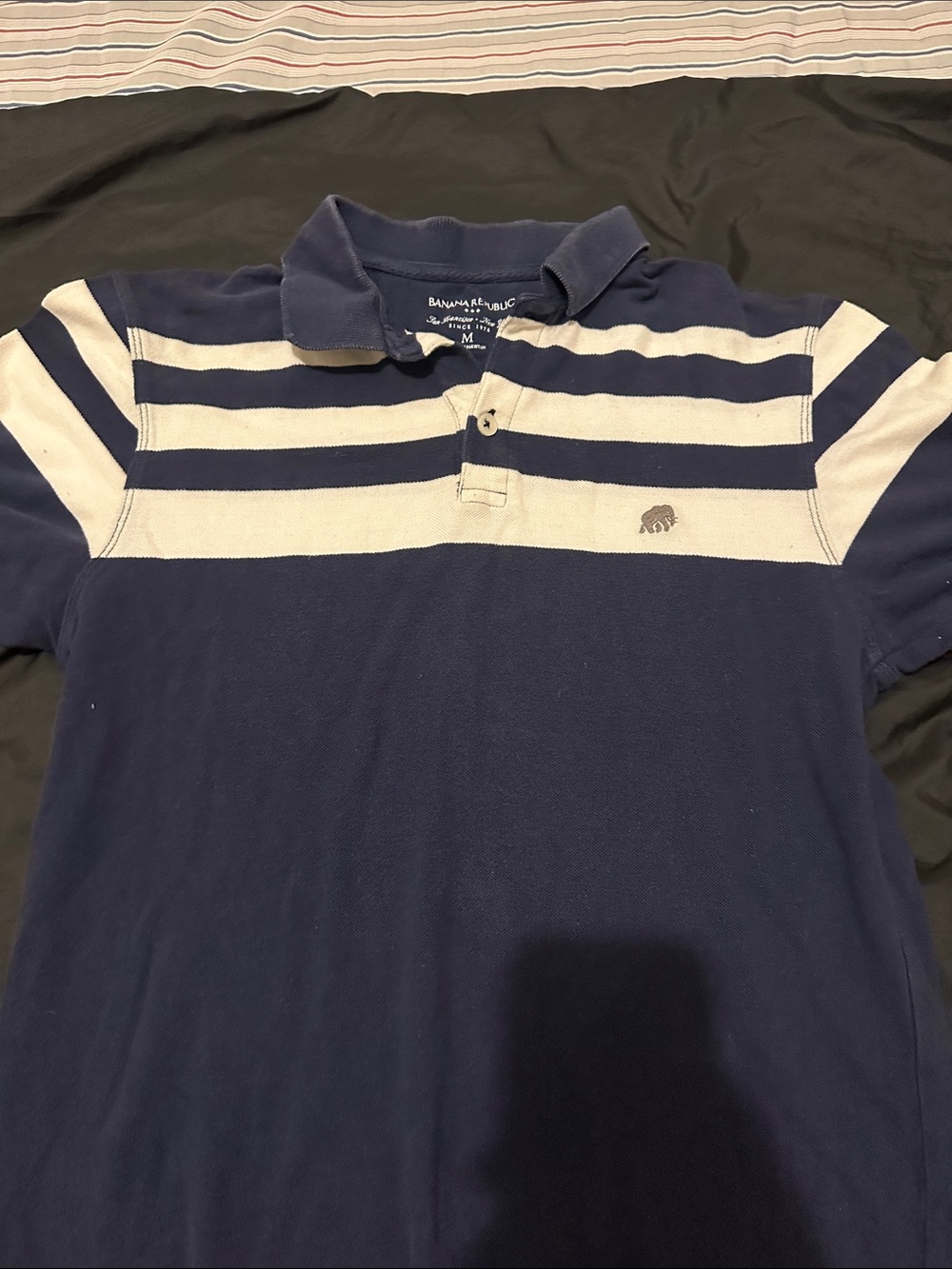 Banana Republic Navy & White Striped Short-Sleeve Polo